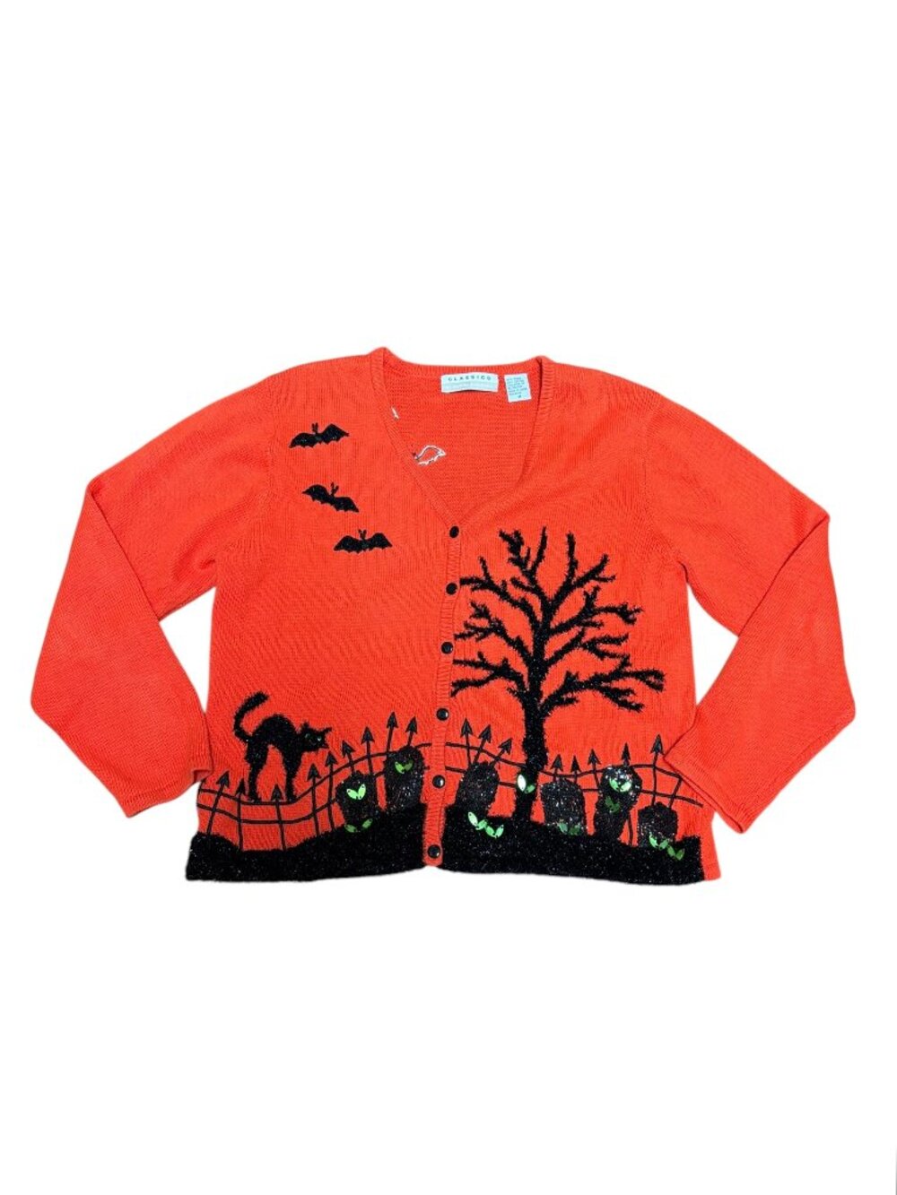 Vintage Marisa Christina Classics Halloween Sweater Hand Knitted Orange Spooky